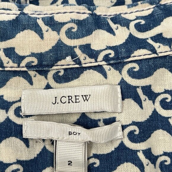 J Crew Boy Shirt Size 2 Blue Seahorse Print Button Down - Picture 4 of 8